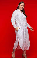 Белое летнее длинное платье с вышивкой и бисером батал с 48 по 62 размер