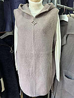 Серая женская удлиненная жилетка с альпаки батал 52-58 размер