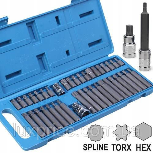 Набір біт Vorfal IMBUS HEX/TORX/SPLINE 40 одиниць у пластиковому кейсі Vorfal V08070    Luxprice, фото 1