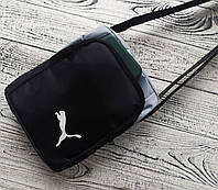 Мужская сумка Puma черно-серая на плечевом ремне, спортивная мужская сумка Puma с тремя отделениями