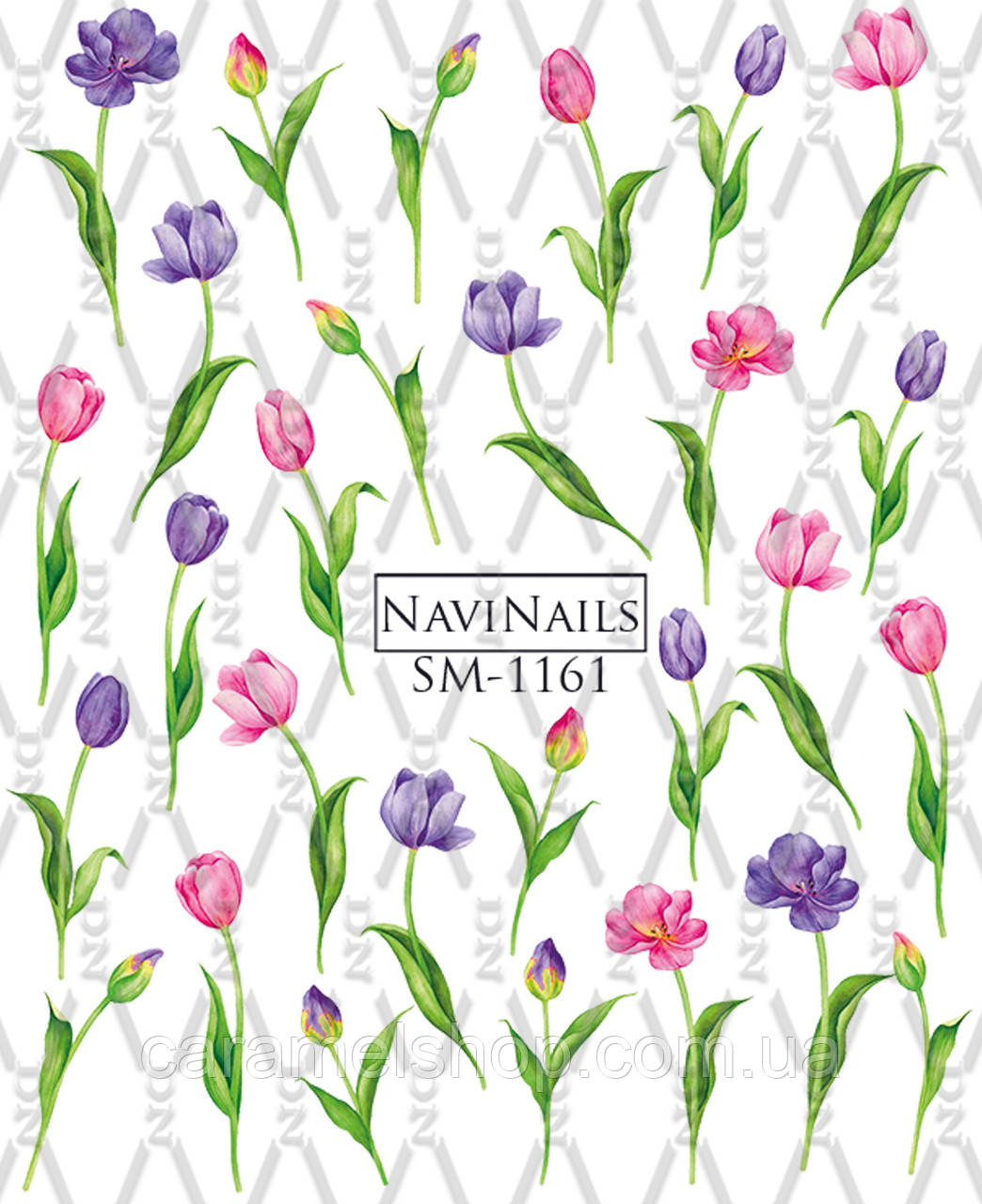 Слайдер дизайн для нігтів з білою підкладкою та малюнком мікс SM-1161 тюльпани