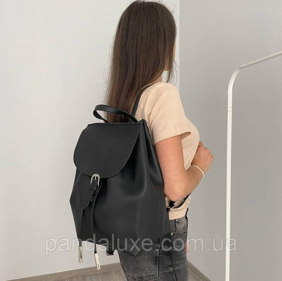 Жіночий рюкзак чорний повсякденний місткий з еко шкіри Tom&Rose