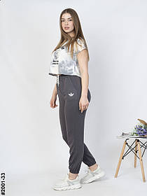 2001-33 Спортивні штани жіночі з принтом adidas двонитка батал (4 од: 50,52,54,56)