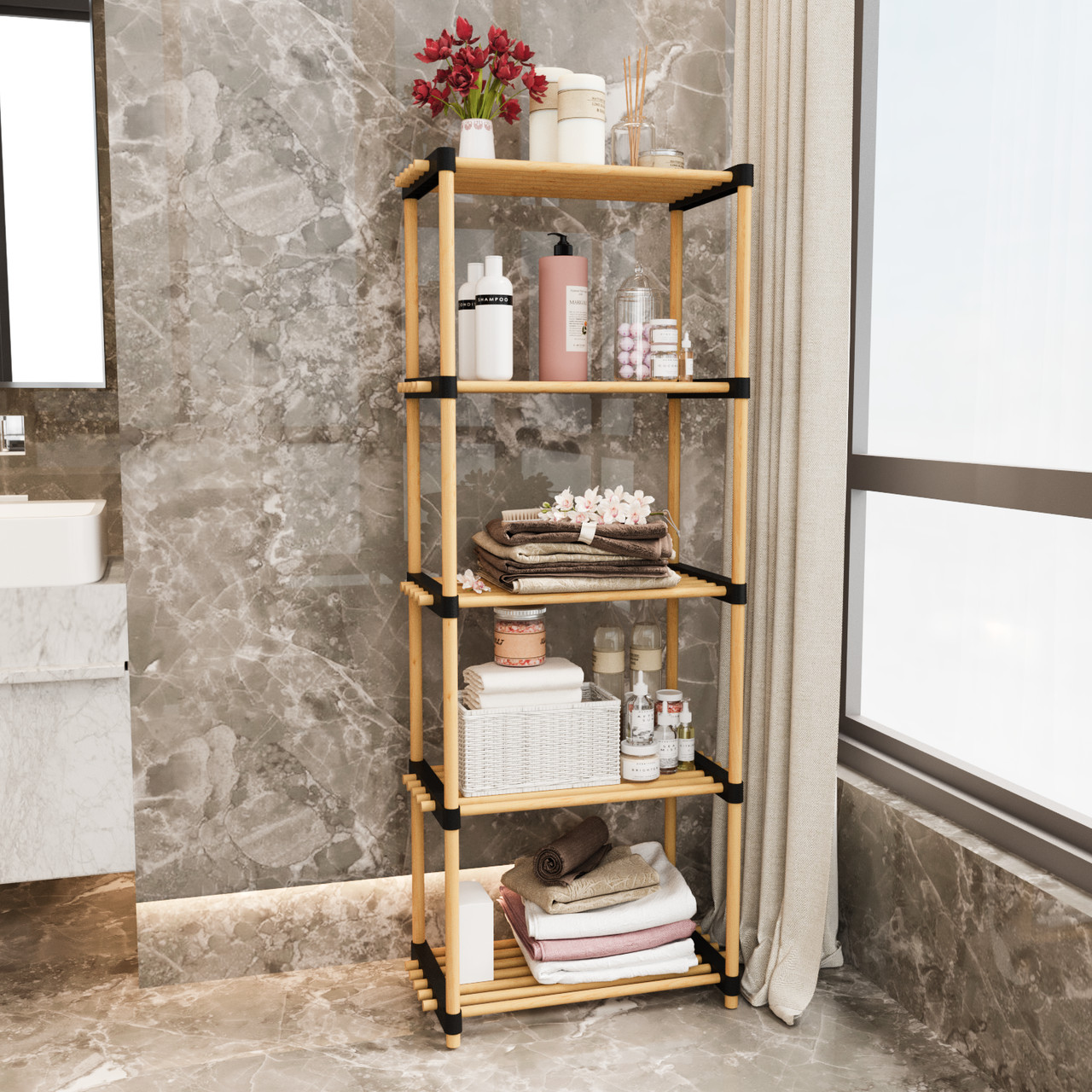Стеллаж деревянный. этажерка для ванной дома офиса магазина салона 5 ...