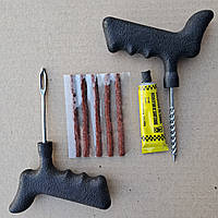 Набір для ремонту безкамерних шин (жгут 5 шт., шило, рашпиль, клей) 11-008