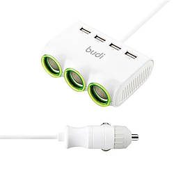 Автомобільний зарядний пристрій Budi 4 USB + 3 входи для автозарядки, 0.9 метра