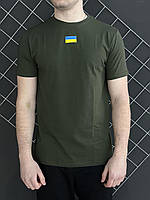 Патріотична чоловіча футболка кольору хакі з Прапором України, Літня футболка хакі з українською символікою