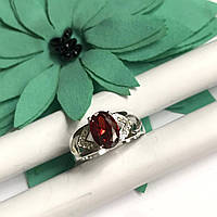 Женский перстень с красным камнем покрытие серебро 925