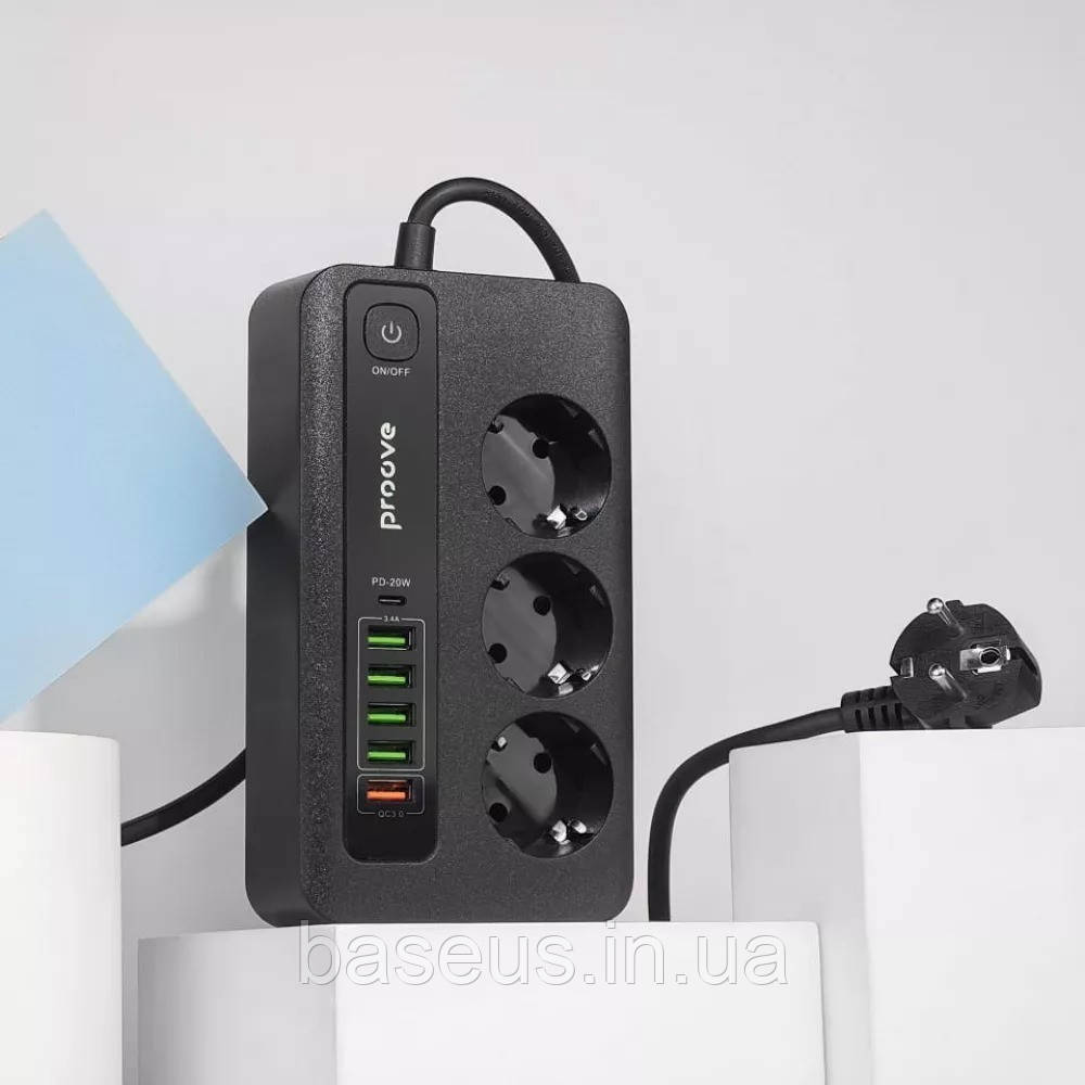 Мережевий фільтр Proove Power Socket PD-03 (3 розетки + 5 USB + 1 Type-C 20W) 2М