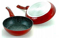 Набор посуды из 15 предметов Edenberg с мраморным покрытием красный