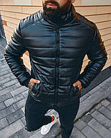 Мужская Куртка молодежная демисезонная из экокожи черная на весну-осень