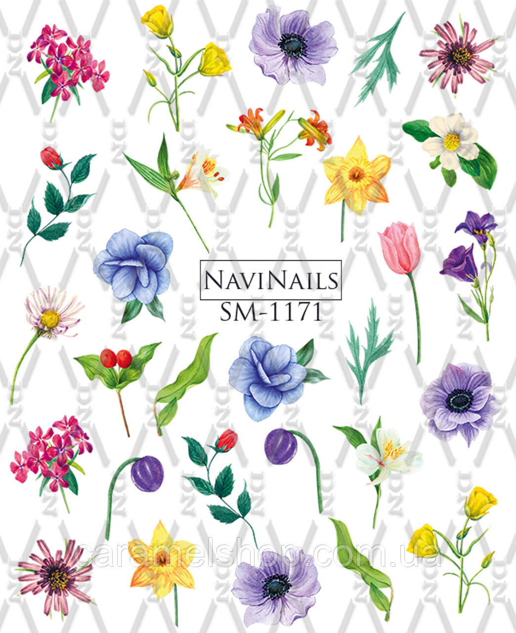 Слайдер дизайн для нігтів з білою підкладкою та малюнком мікс SM-1171 Квіти