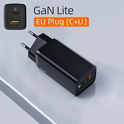 Зарядний пристрій BASEUS GaN2 Lite 65W (USB Type-C + USB Type-A) 65Вт PD3.0 QC4.0 Чорний