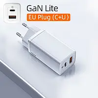 Зарядний пристрій BASEUS GaN2 Lite 65 W (USB Type-C + USB Type-A) 65 Вт PD3.0 QC4.0 Білий