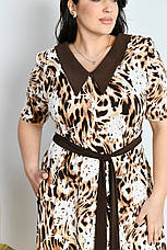 Літня леопардова сукня з коміром і поясом для повних жінок, фото 2