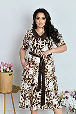 Літня леопардова сукня з коміром і поясом для повних жінок, фото 2