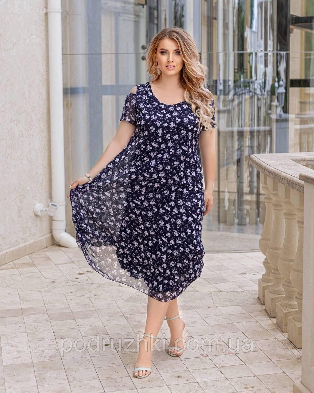 Жіноча літня шифонова сукня розміри 50,52,54,56, фото 1