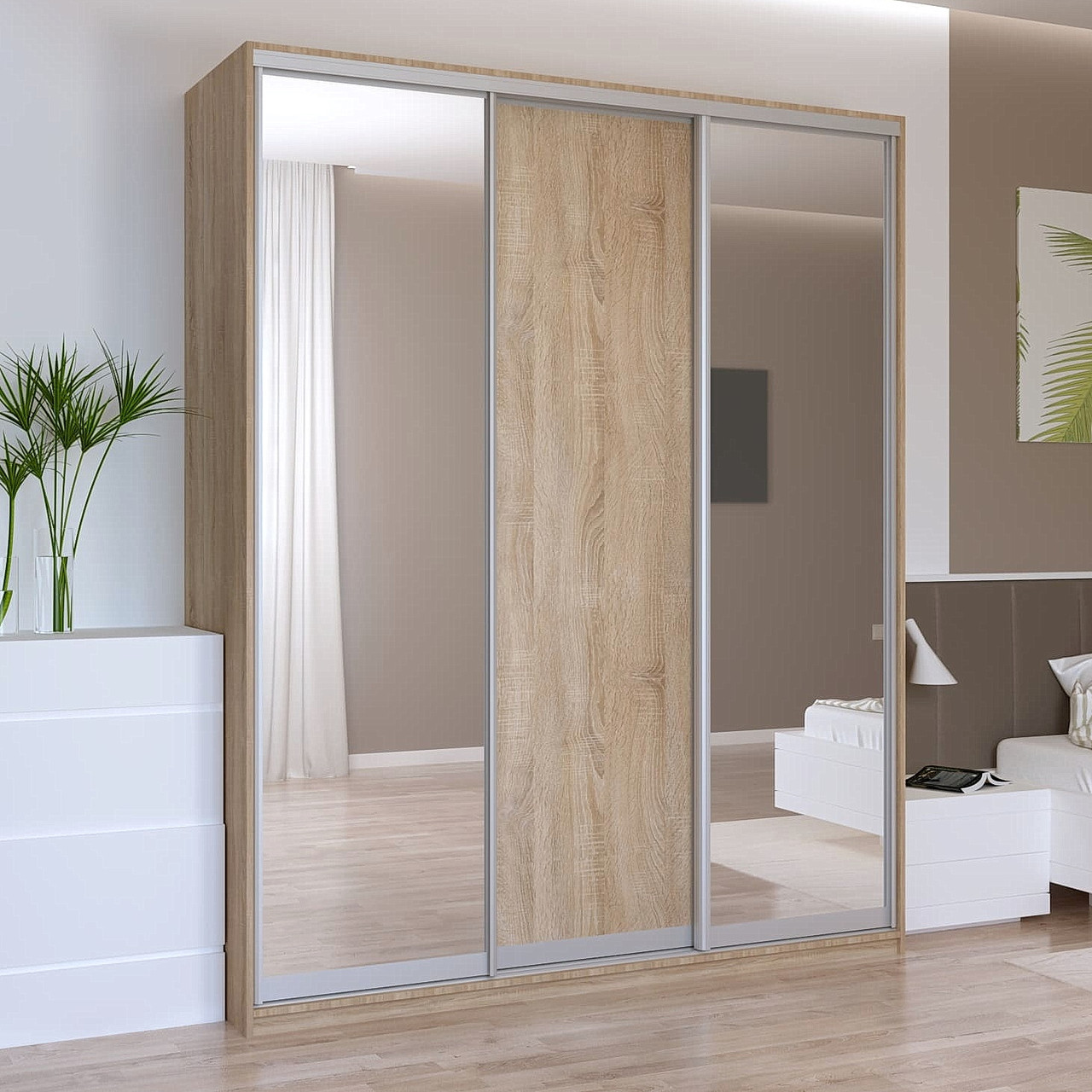 Шафа-купе "Сіті Лайт" 180х60х225 см. 1 ДСП/2 дзеркала, Дуб сонома, фото 1