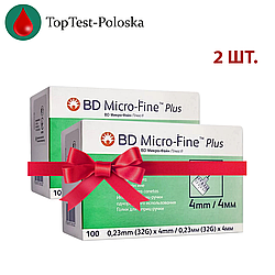 Голки для шприц-ручок BD Micro-Fine + «МікроФайн» 4 мм 100 шт. 2 паковання