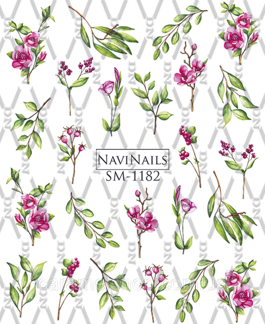 Слайдер дизайн для нігтів з білою підкладкою та малюнком мікс SM-1182 Квіти