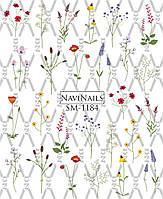 Слайдер дизайн для нігтів з білою підкладкою та малюнком мікс SM-1184 Квіти