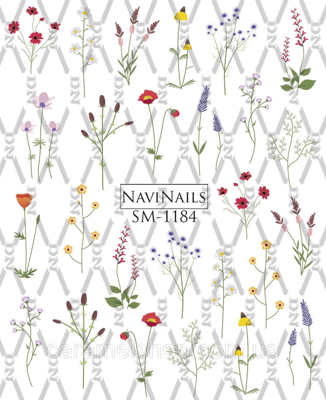 Слайдер дизайн для нігтів з білою підкладкою та малюнком мікс SM-1184 Квіти