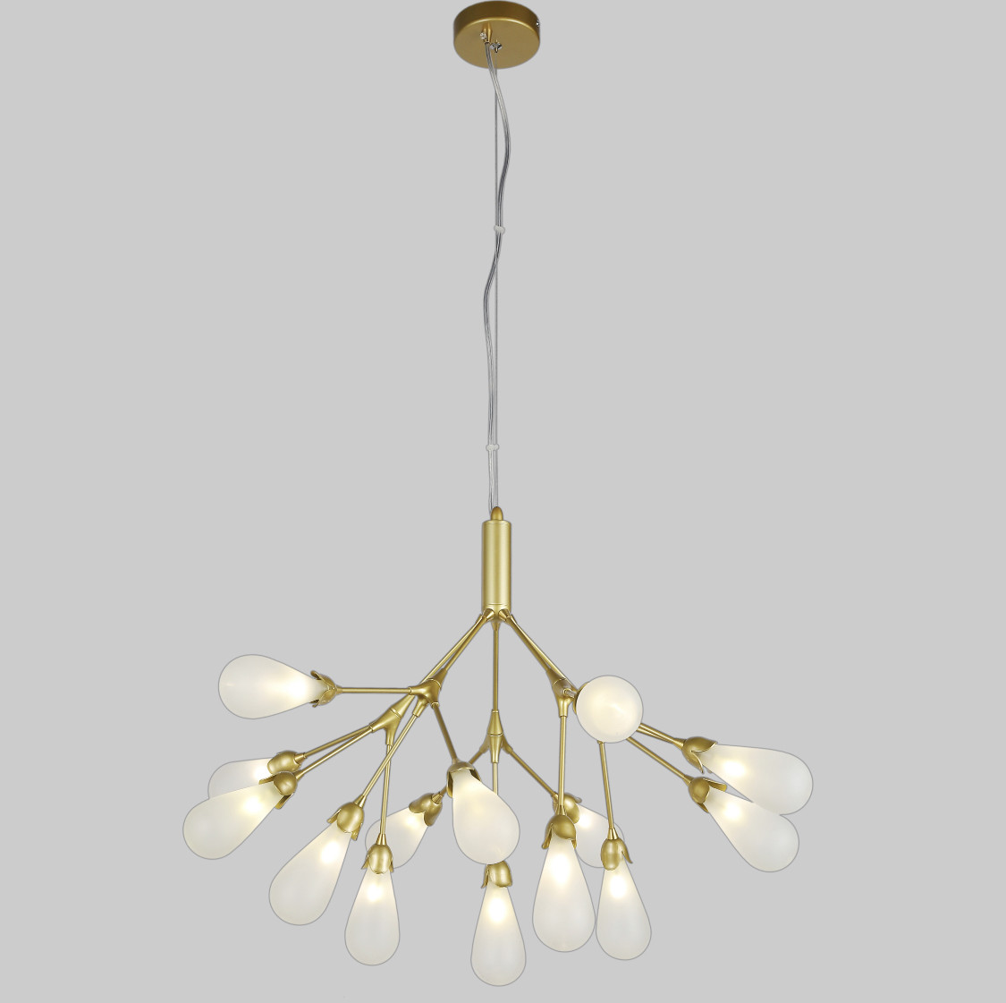 Золота люстра з білихих бутонів на 15 ламп (918-LP268-15 GD+WH)