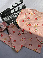 Красивая детская пижама для девочек с клубничками Персиковая 4421 52, Персиковый, Для девочек, Весна Осень,
