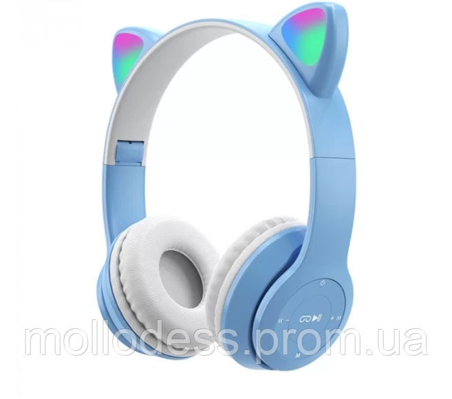 Беспроводные наушники «кошачьи уши» с микрофоном, Bluetooth-наушники Cat Ear P47 Синие - фото 1 - id-p1815915559