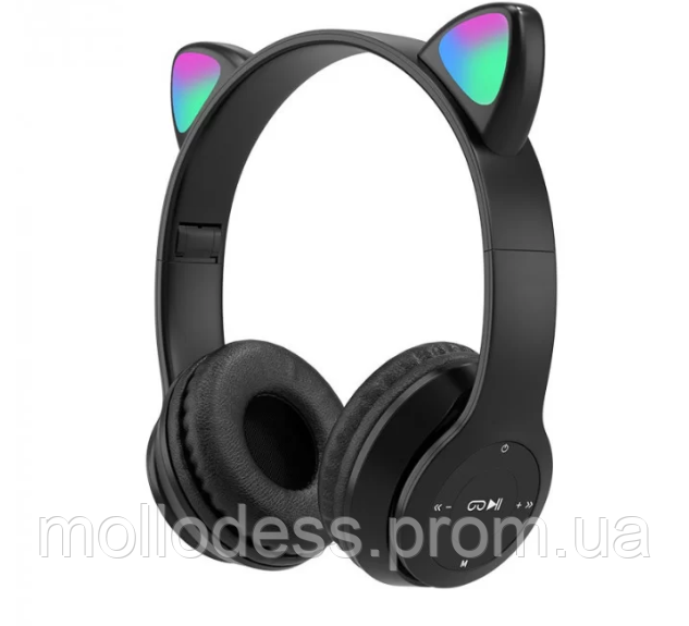 Беспроводные наушники «кошачьи уши» с микрофоном, Bluetooth-наушники Cat Ear P47 Черные - фото 1 - id-p1815915560