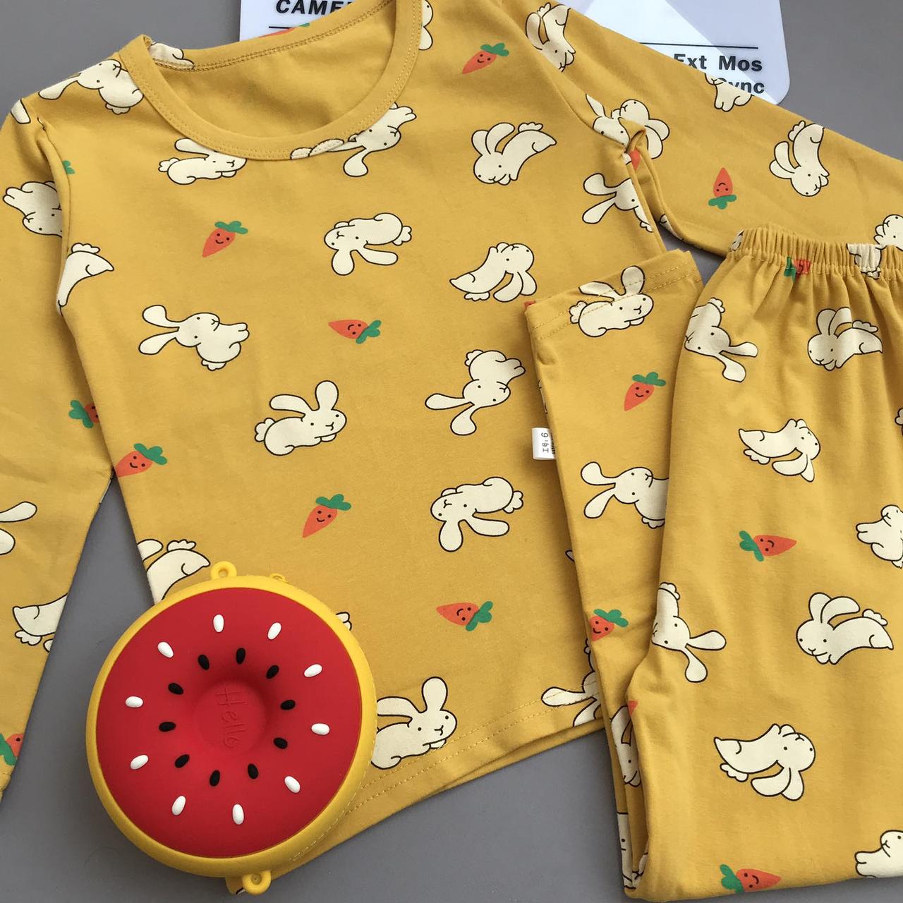 Піжама дитяча для хлопчика та для дівчинки з зайчиками Гірчична 26921 36, Горчичный, Унисекс, Весна Осень, 110 , 3 года, фото 1