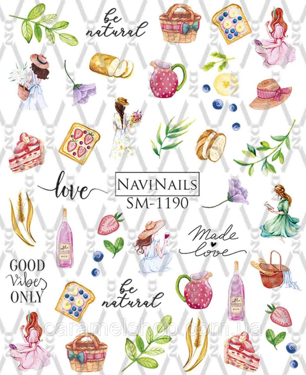 Слайдер дизайн для нігтів з білою підкладкою та малюнком мікс SM-1190