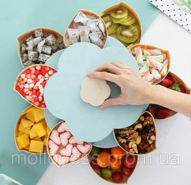 Вращающаяся складная двухъярусная конфетница SUNROZ Flower Candy Box для конфет и фруктов - фото 1 - id-p1815916929