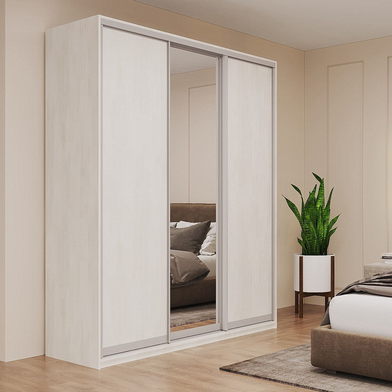 Шафа-купе "Сіті Лайт" 180х60х225 см. 2 ДСП/1 дзеркало, Біле дерево, фото 1