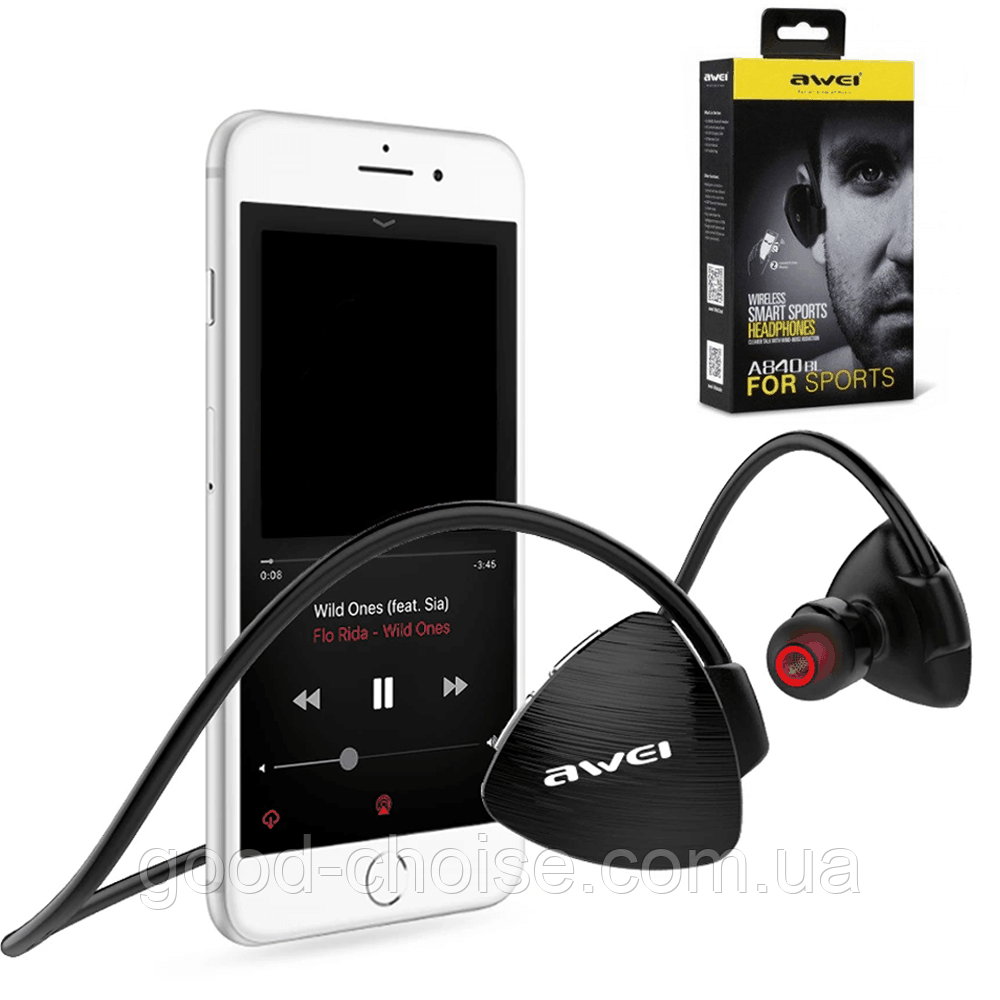 Спортивні Bluetooth навушники MDR A840, Чорні / Бездротові навушники для спорту / Гарнітура для спортсменів, фото 1