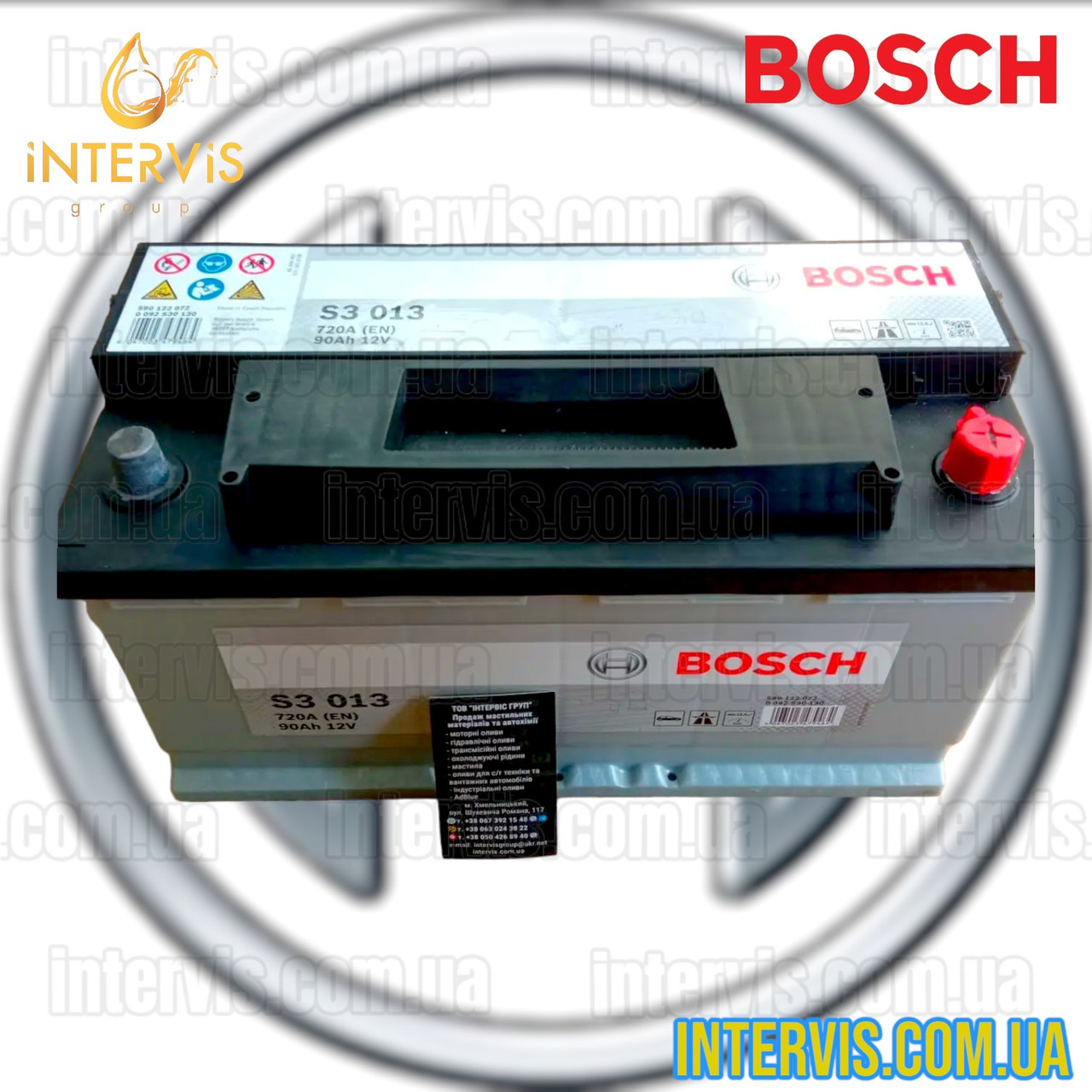 Аккумулятор 90Ah-12v BOSCH (Бош) 720A S3 (R+правый) 353x175x190 B13 ...