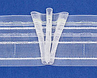 Тесьма для штор фиксированная V-образная тройная сборка прозрачная.