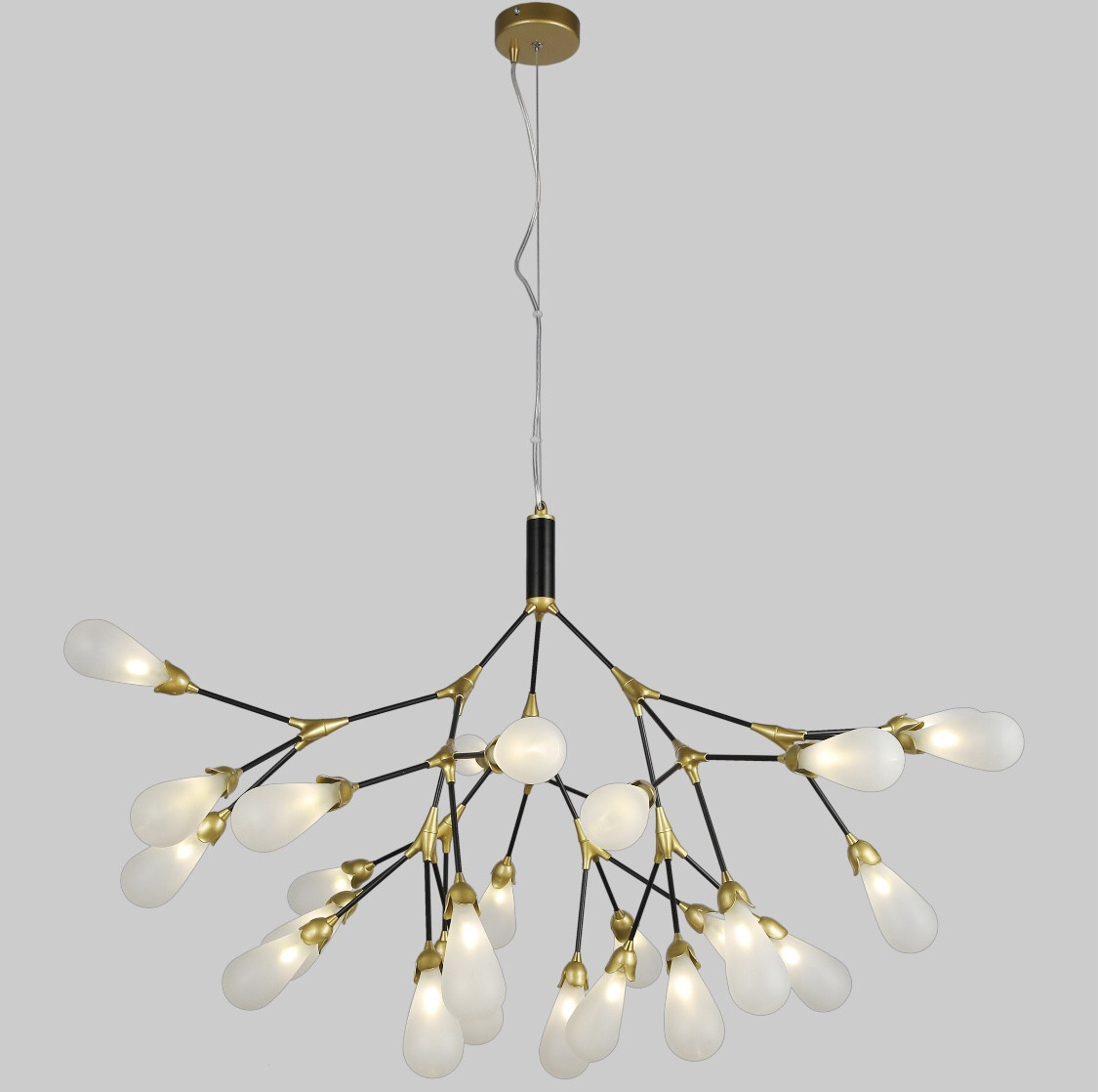 Чорно-золота люстра з білих бутонів на 27 ламп (918-LP268-27 BK+WH)