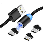 Магнітний кабель 3в1 (Type-C, Micro-USB, Lightning) для заряджання телефону, M3, Чорний / Магнітний шнур заряджання, фото 4
