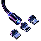 Магнітний кабель 3в1 (Type-C, Micro-USB, Lightning) для заряджання телефону, M3, Чорний / Магнітний шнур заряджання, фото 5