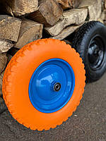 Колесо полиуретан оранжевое 4х8 с осью, синий диск