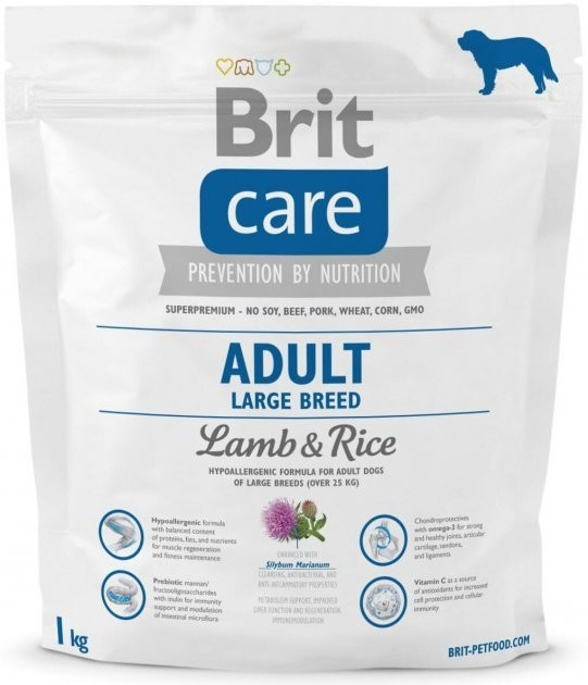 Сухий корм для дорослих собак великих порід з ягням та рисом Brit Care Adult Large Breed Lamb & Rice 1 кг, фото 1
