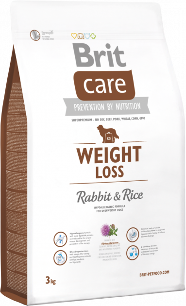 Беззерновий корм для собак із зайвою вагою з кроликом та рисом Brit Care Weight Loss Rabbit & Rice 3 кг, фото 1