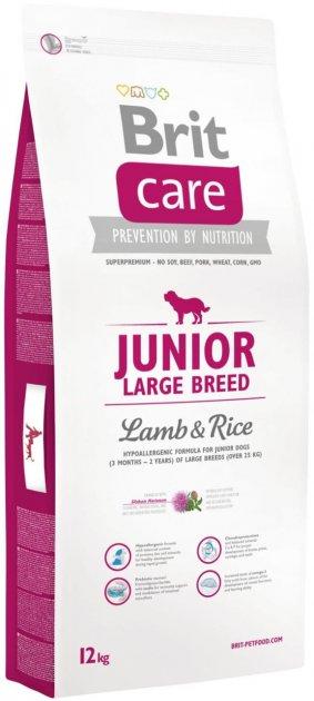 Сухий корм для цуценят і молодих собак великих порід з ягням Brit Care Junior Large Breed Lamb & Rice 12 кг