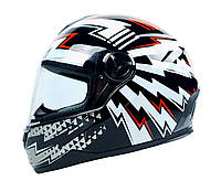 Шлем для мотоциклов HF-122 BLACK WHITE RED FLASH глянец M