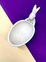 Подставка-пиала салатница,конфетница Белый заяц 18х10х11 см