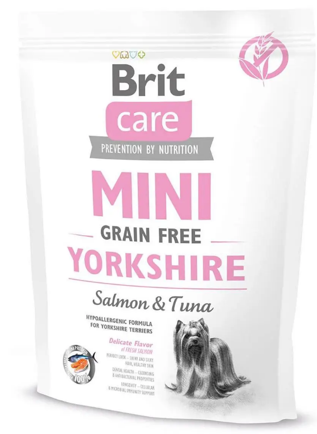Беззерновий корм для йоркширських тер'єрів з лососем та тунцем Brit Care Mini GF Yorkshire 400 г