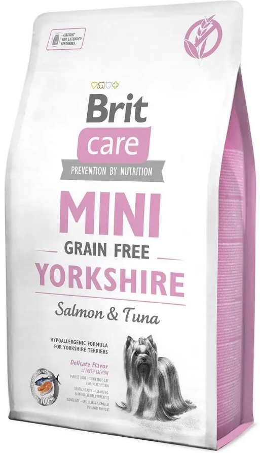 Беззерновий корм для йоркширських тер'єрів з лососем та тунцем Brit Care Mini GF Yorkshire 2 кг, фото 1