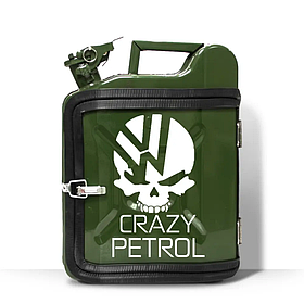 Каністра-бар на 10л. з принтом оригінальний подарунок чоловікові "Crazy Petrol" Темно-зелений