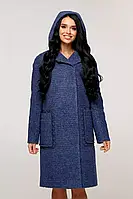 Жіноче синє пальто з капюшоном